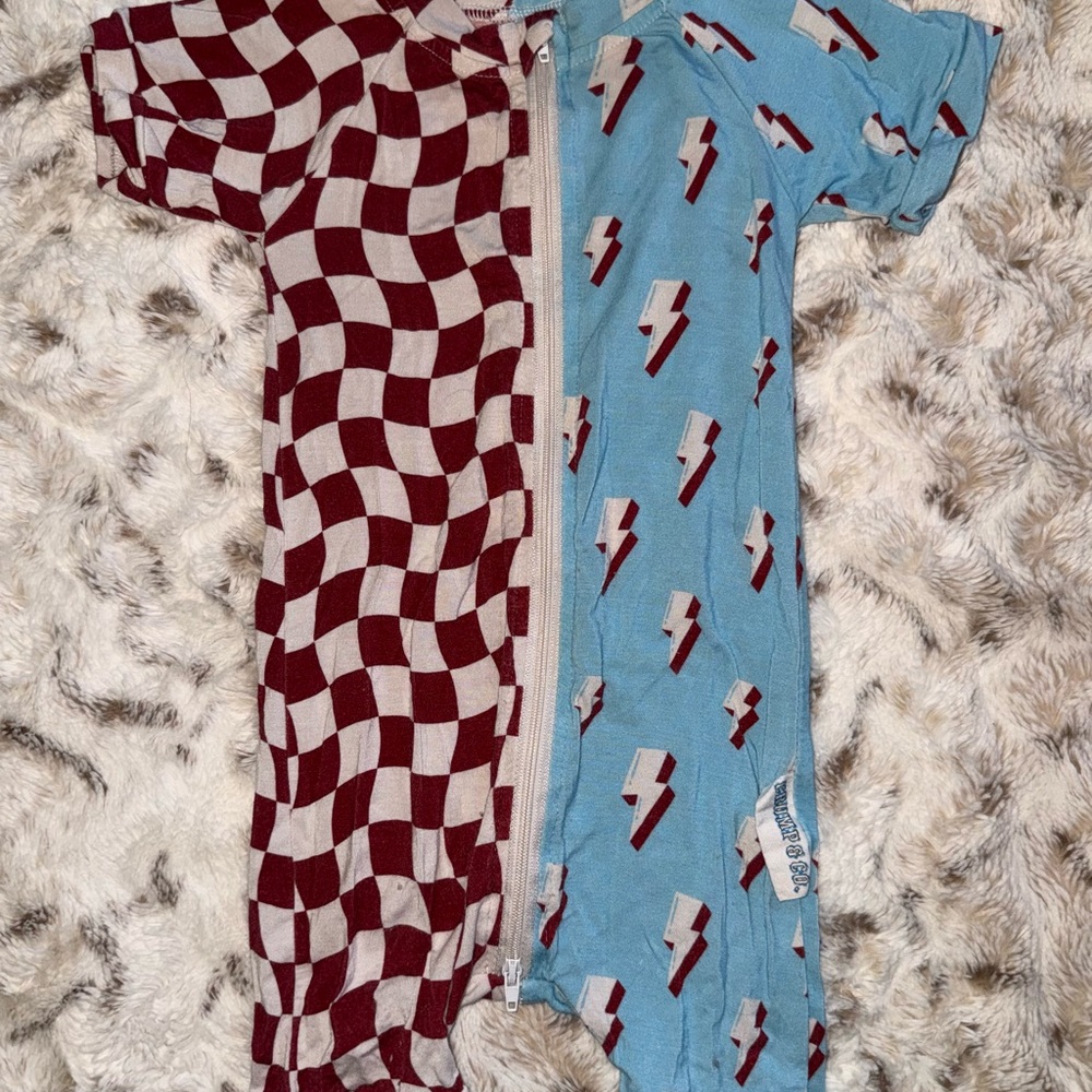 Kids Two-Tone Lightning Zip One-Piece - Blue & Maroon